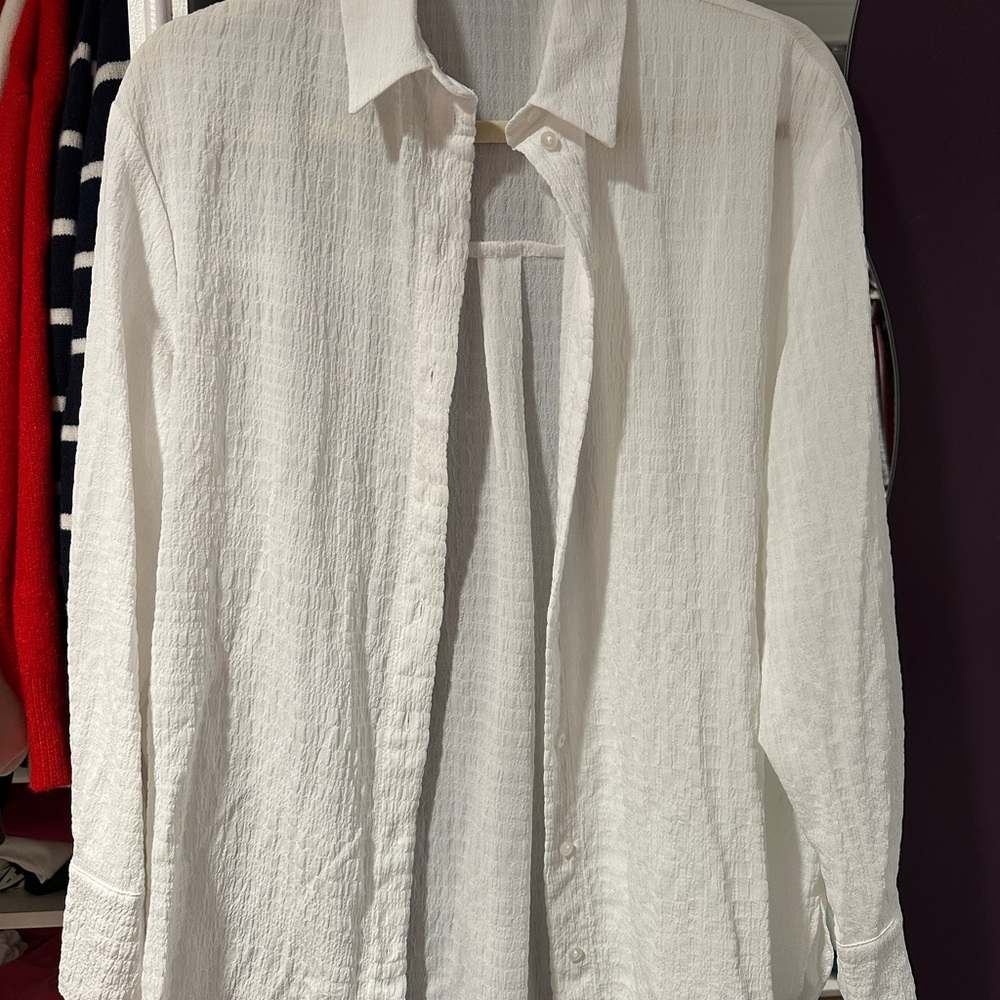 Primark White Button Down Shirt with Textured Fabric